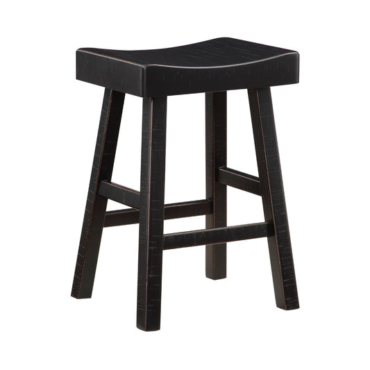 Casy 25 Inch Counter Height Stool, Saddle Seat, Black Rubberwood, Set of 2 By Casagear Home