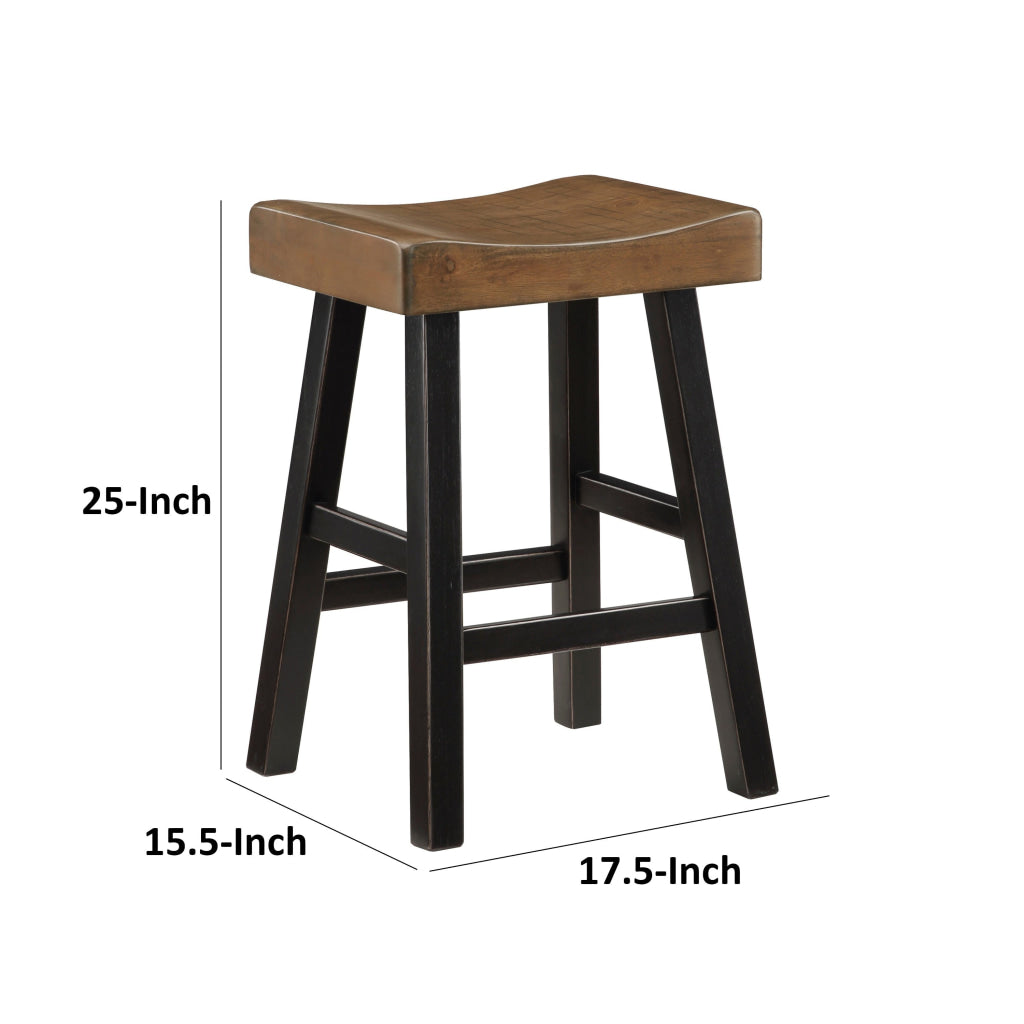 Casy 25 Inch Counter Height Stool Brown Saddle Seat Black Set of 2 By Casagear Home BM314439