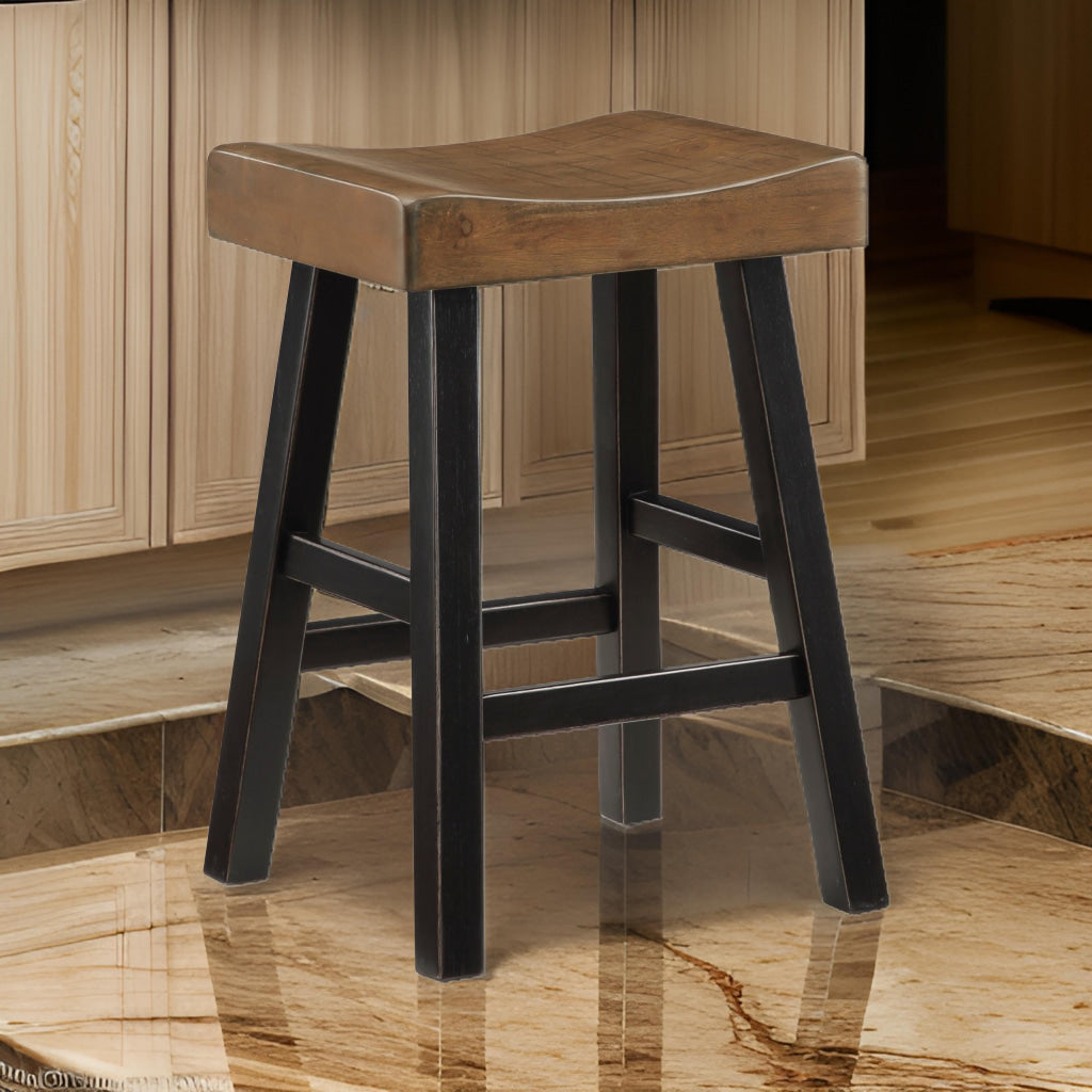 Casy 25 Inch Counter Height Stool, Brown Saddle Seat, Black, Set of 2 By Casagear Home