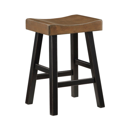Casy 25 Inch Counter Height Stool, Brown Saddle Seat, Black, Set of 2 By Casagear Home