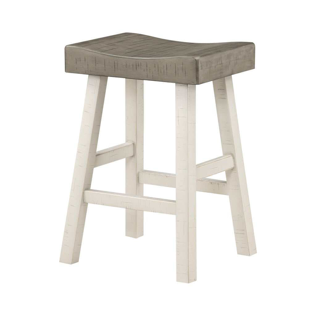 Casy 25 Inch Counter Height Stool Saddle Seat White Rubberwood Set of 2 By Casagear Home BM314440