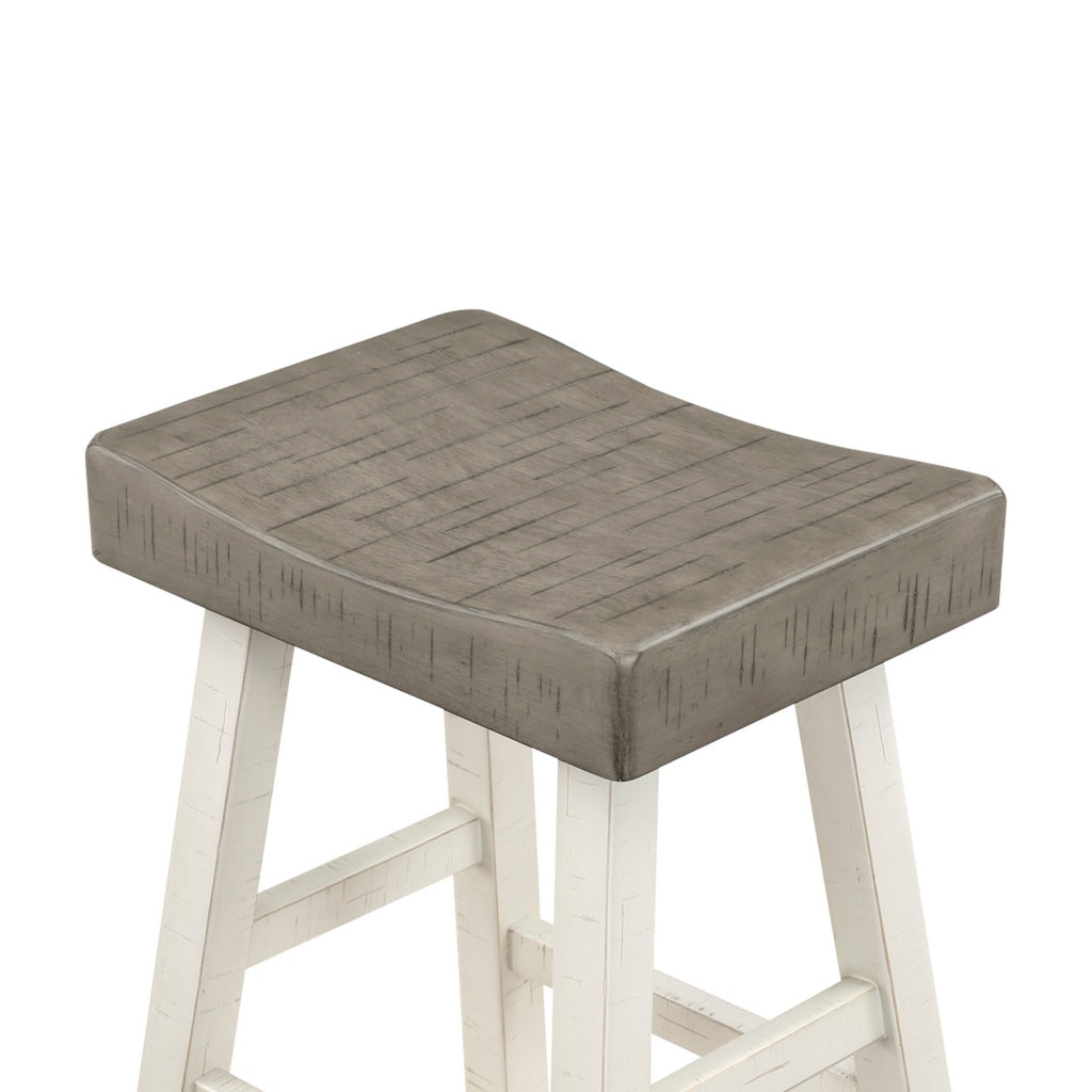 Casy 25 Inch Counter Height Stool Saddle Seat White Rubberwood Set of 2 By Casagear Home BM314440