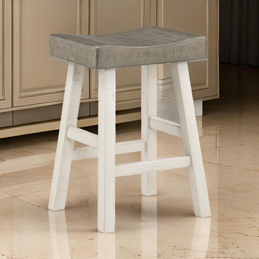 Casy 25 Inch Counter Height Stool, Saddle Seat, White Rubberwood, Set of 2 By Casagear Home