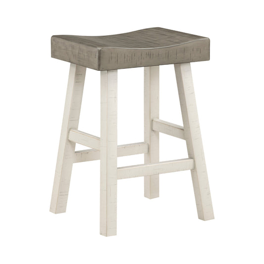 Casy 25 Inch Counter Height Stool, Saddle Seat, White Rubberwood, Set of 2 By Casagear Home