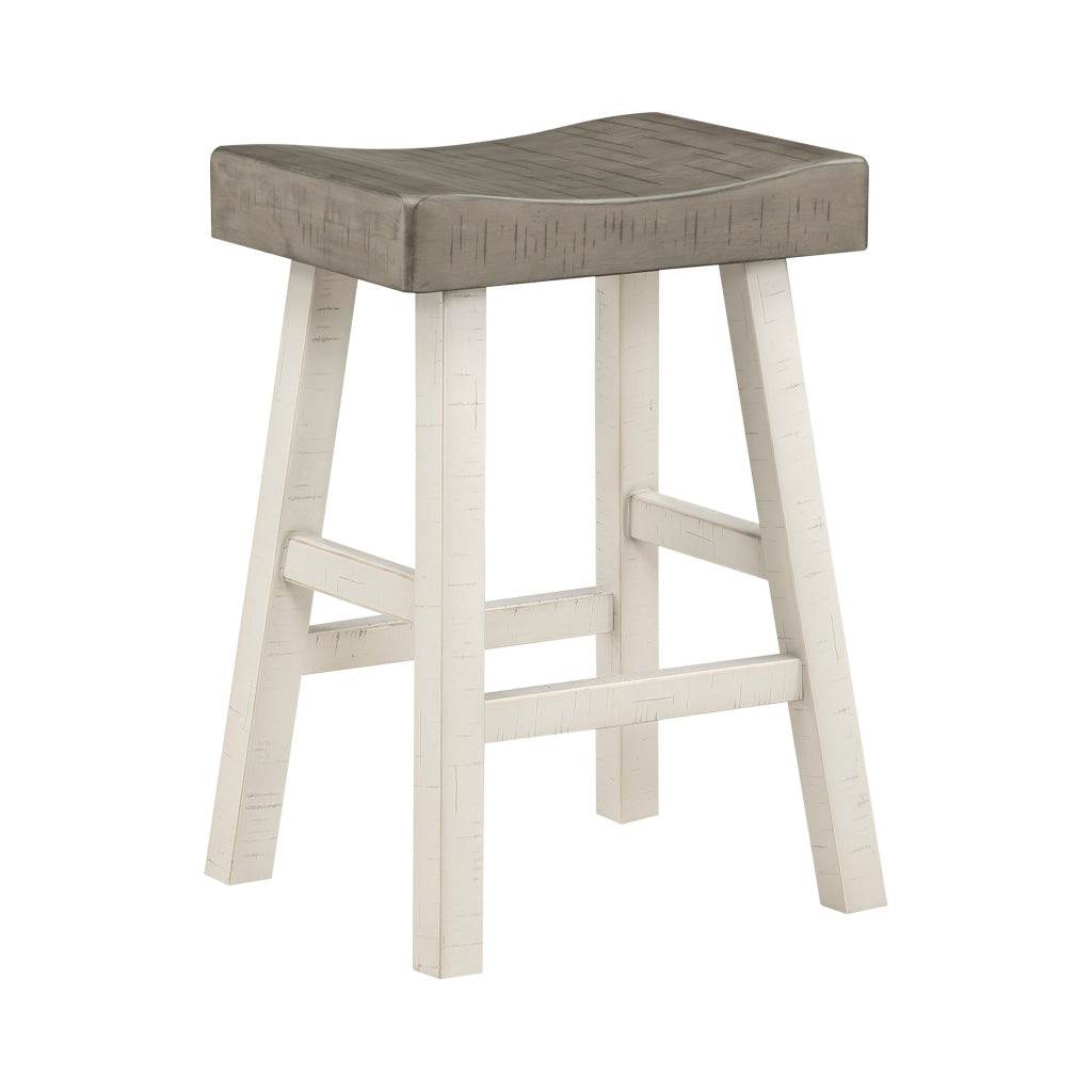 Casy 25 Inch Counter Height Stool Saddle Seat White Rubberwood Set of 2 By Casagear Home BM314440