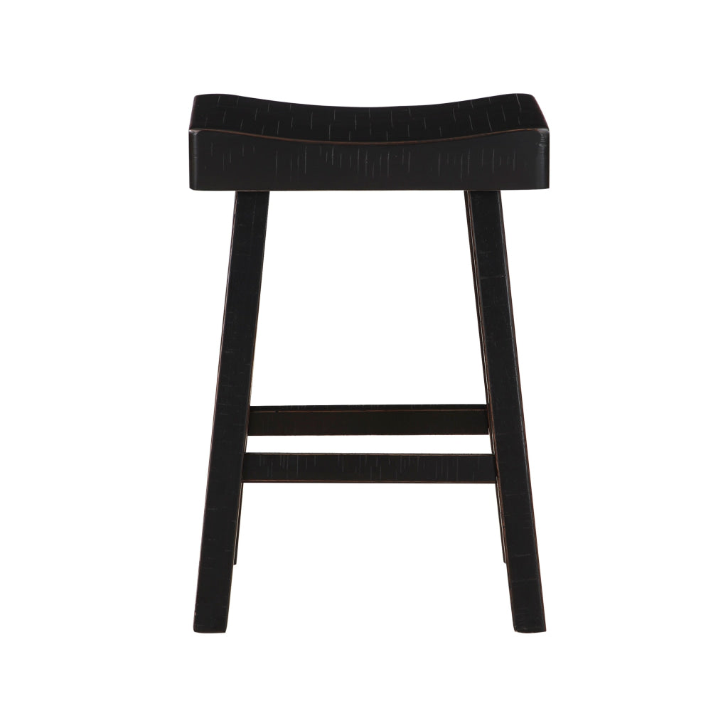 Casy 30 Inch Bar Height Stool Saddle Seat Black Rubberwood Set of 2 By Casagear Home BM314441