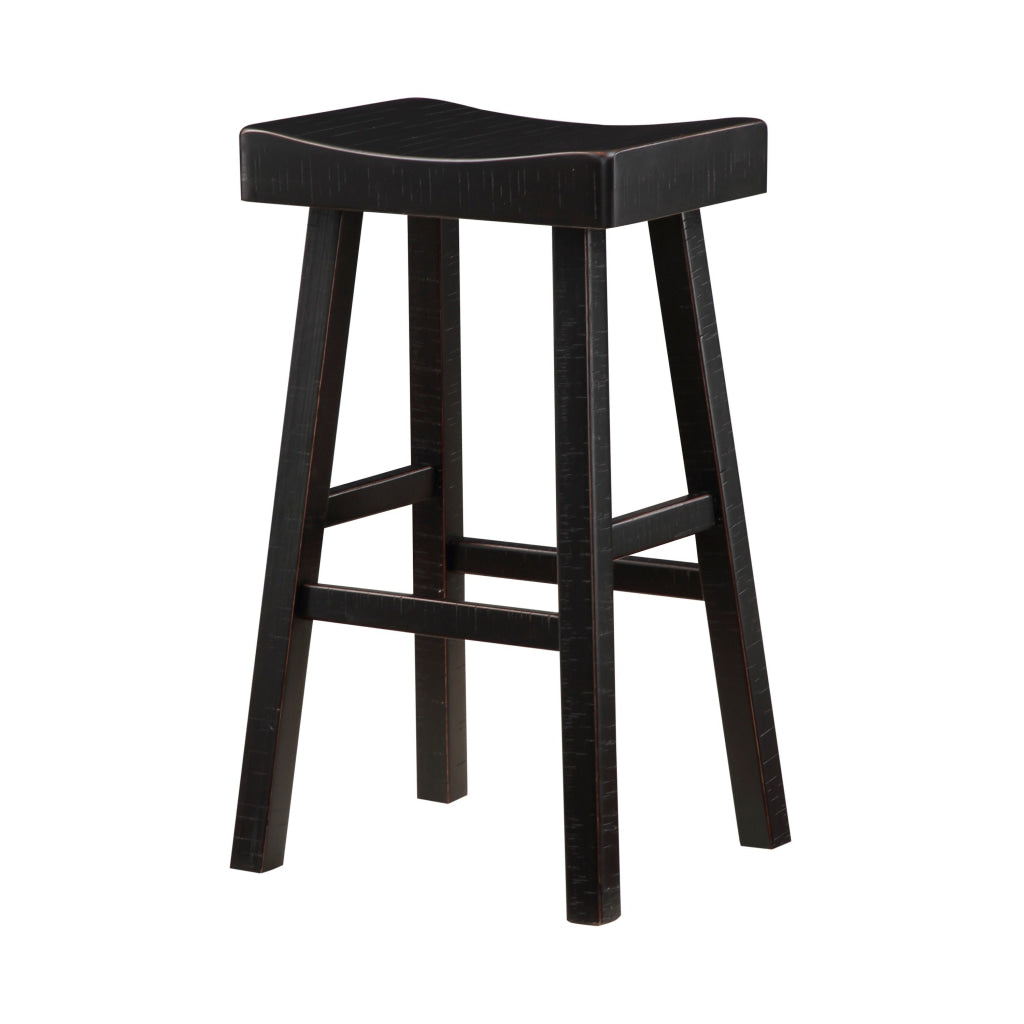 Casy 30 Inch Bar Height Stool Saddle Seat Black Rubberwood Set of 2 By Casagear Home BM314441