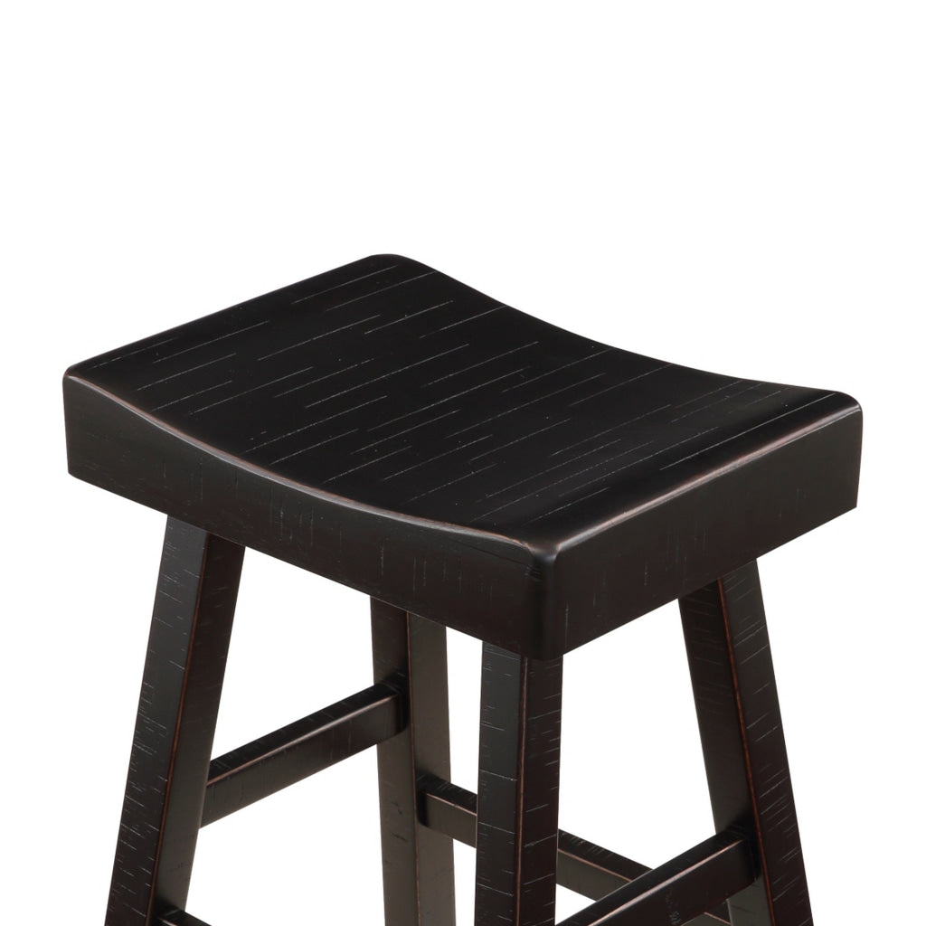 Casy 30 Inch Bar Height Stool Saddle Seat Black Rubberwood Set of 2 By Casagear Home BM314441