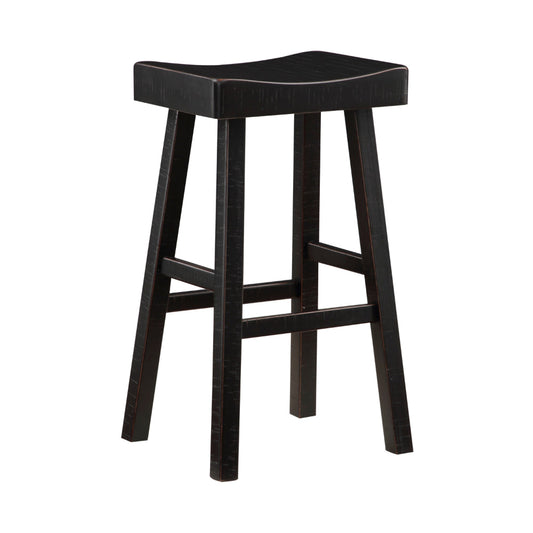 Casy 30 Inch Bar Height Stool, Saddle Seat, Black Rubberwood, Set of 2 By Casagear Home