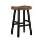Casy 30 Inch Bar Height Stool, Brown Saddle Seat, Black Rubberwood, Set of 2 By Casagear Home