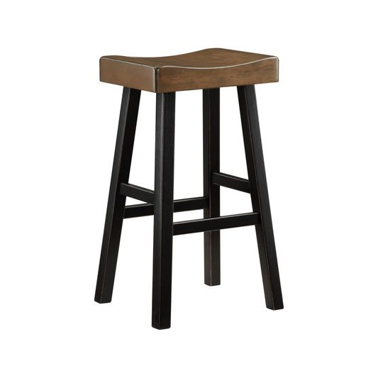 Casy 30 Inch Bar Height Stool, Brown Saddle Seat, Black Rubberwood, Set of 2 By Casagear Home