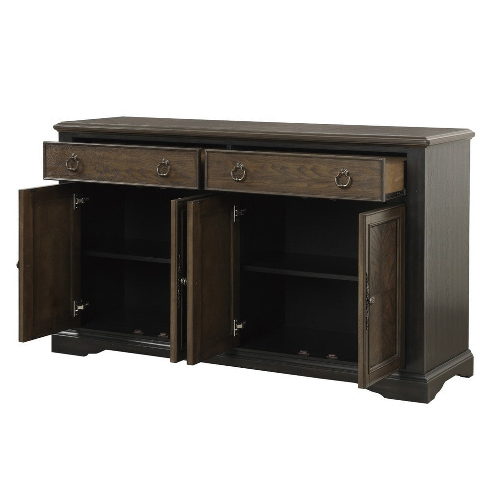 Tom 66 Inch Sideboard Server Cabinet 2 Drawers Inner Shelves Brown Wood By Casagear Home BM314444