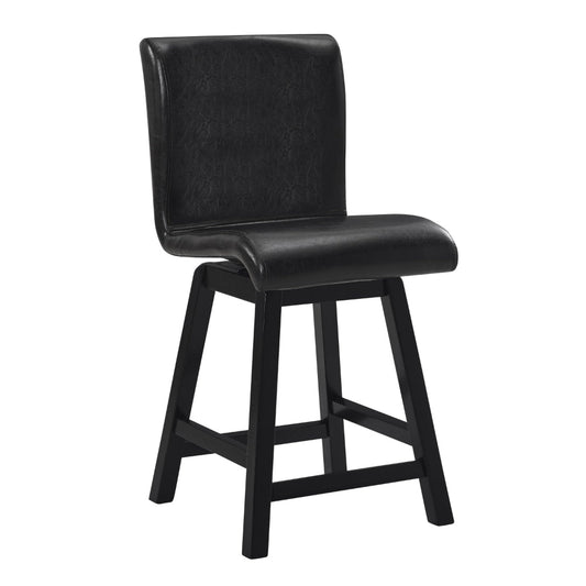 Elsa 26 Inch Swivel Counter Height Chair, Black Faux Leather, Set of 2 By Casagear Home