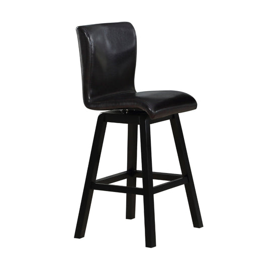 Elsa 32 Inch Swivel Bar Height Chair, Black Faux Leather, Wood, Set of 2 By Casagear Home