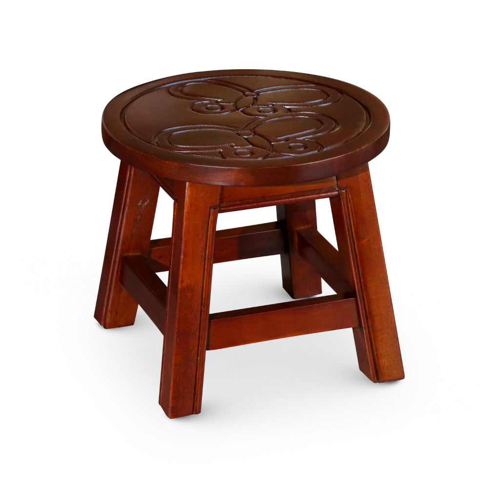Sidi 11 Inch Step Stool Footrest, Wood Butterfly Print, Round, Cherry By Casagear Home