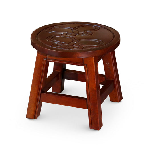 Sidi 11 Inch Step Stool Footrest, Wood Butterfly Print, Round, Cherry By Casagear Home