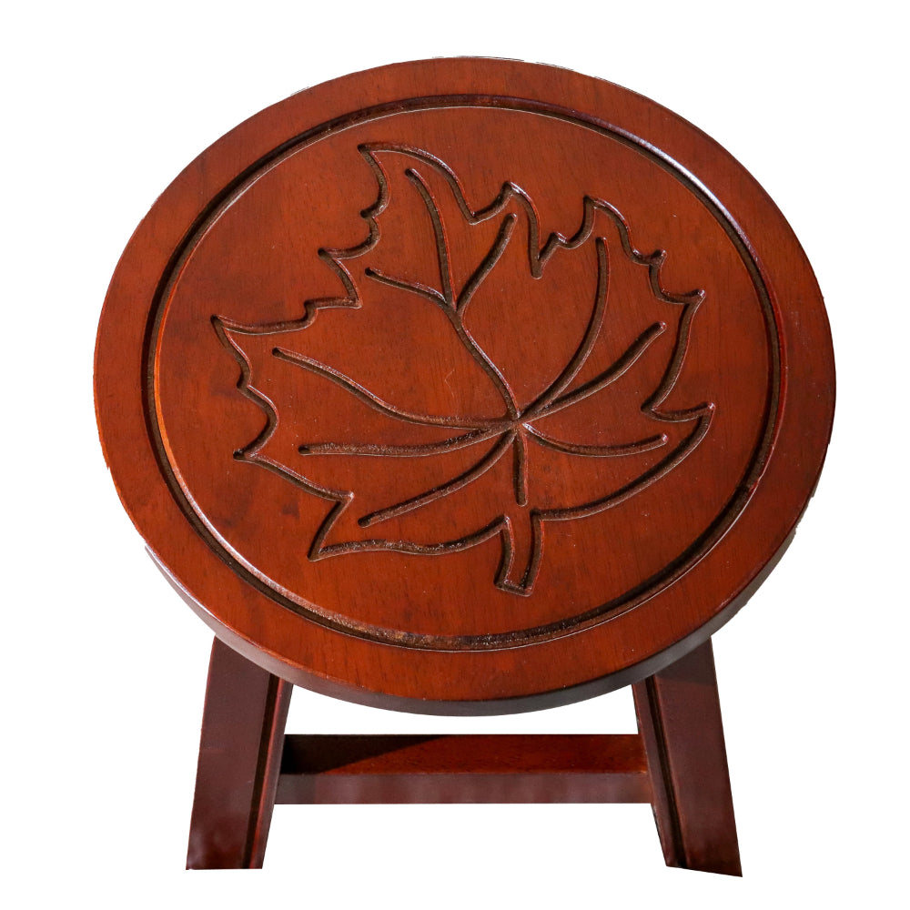 Sidi 11 Inch Step Stool Footrest, Wood Maple Leaf Print, Round, Cherry By Casagear Home
