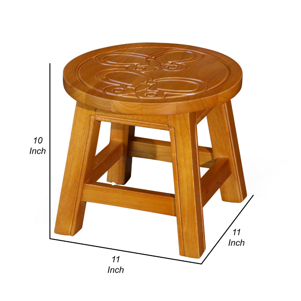 Sidi 11 Inch Step Stool Footrest, Wood Butterfly Print, Round, Natural By Casagear Home