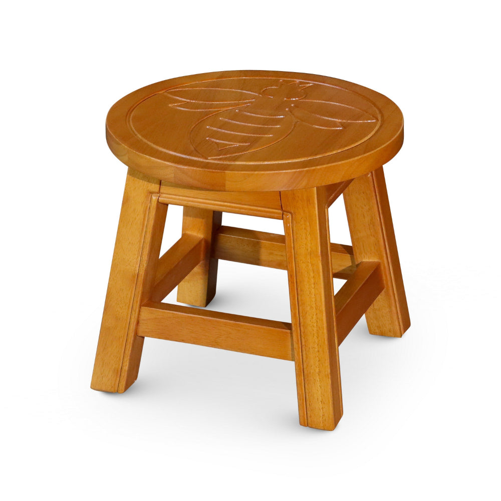 Sidi 11 Inch Step Stool Footrest, Wood Queen Bee Print, Round, Natural By Casagear Home
