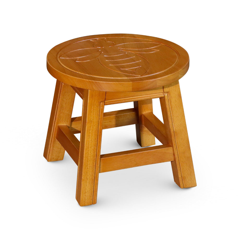 Sidi 11 Inch Step Stool Footrest, Wood Queen Bee Print, Round, Natural By Casagear Home