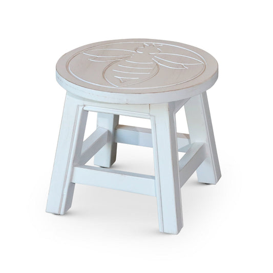 Sidi 11 Inch Step Stool Footrest, Wood Queen Bee Print, Round, White By Casagear Home