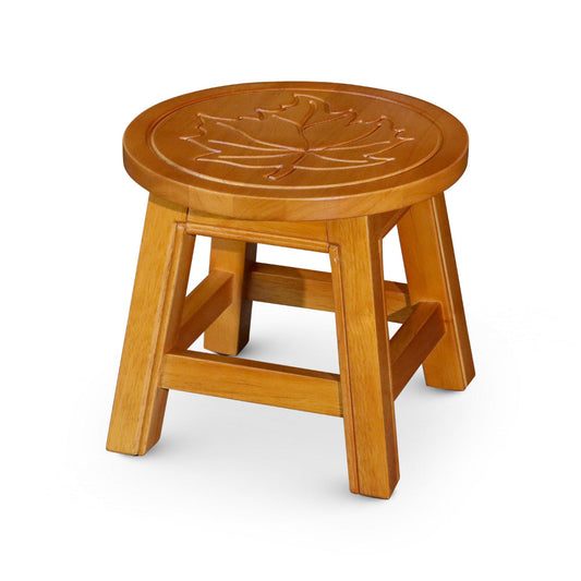 Sidi 11 Inch Step Stool Footrest, Wood Maple Leaf Print, Round, Brown By Casagear Home