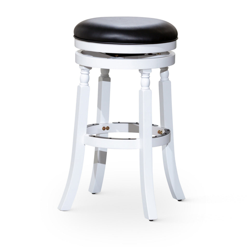 Opi 30 Inch Swivel Barstool Round Cushioned Seat White Finish Black By Casagear Home BM314461