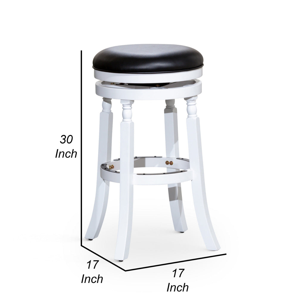 Opi 30 Inch Swivel Barstool Round Cushioned Seat White Finish Black By Casagear Home BM314461