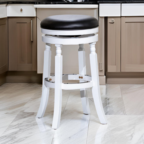 Opi 30 Inch Swivel Barstool, Round Cushioned Seat, White Finish, Black By Casagear Home