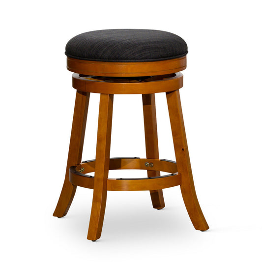 Opi 24 Inch Swivel Counter Stool, Natural Brown Wood, Dark Gray Polyester By Casagear Home