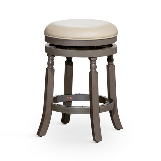 Opi 24 Inch Swivel Counter Stool, Bonded Leather, Weathered and French Gray By Casagear Home