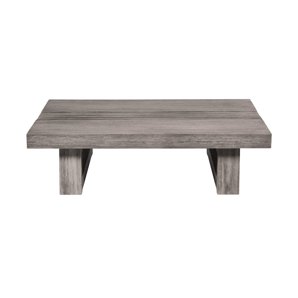 Hida 33 Inch Outdoor Patio Coffee Table Grooved Top Gray Eucalyptus Wood By Casagear Home BM314482