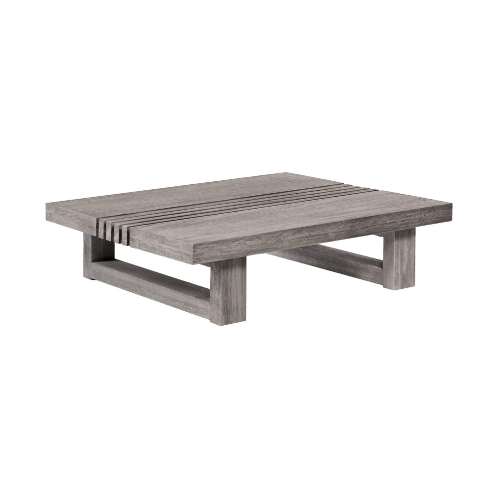 Hida 33 Inch Outdoor Patio Coffee Table, Grooved Top, Gray Eucalyptus Wood By Casagear Home