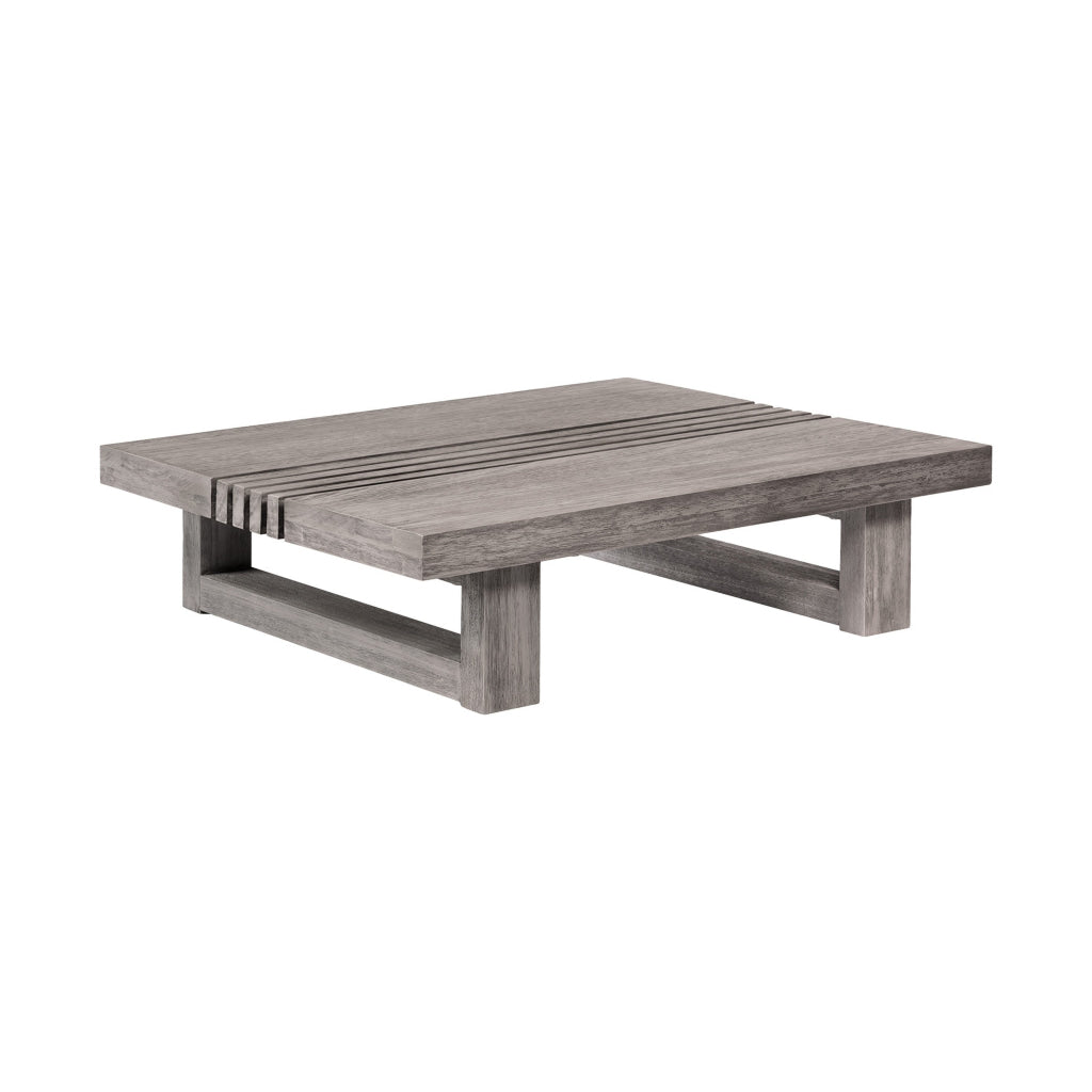 Hida 33 Inch Outdoor Patio Coffee Table Grooved Top Gray Eucalyptus Wood By Casagear Home BM314482