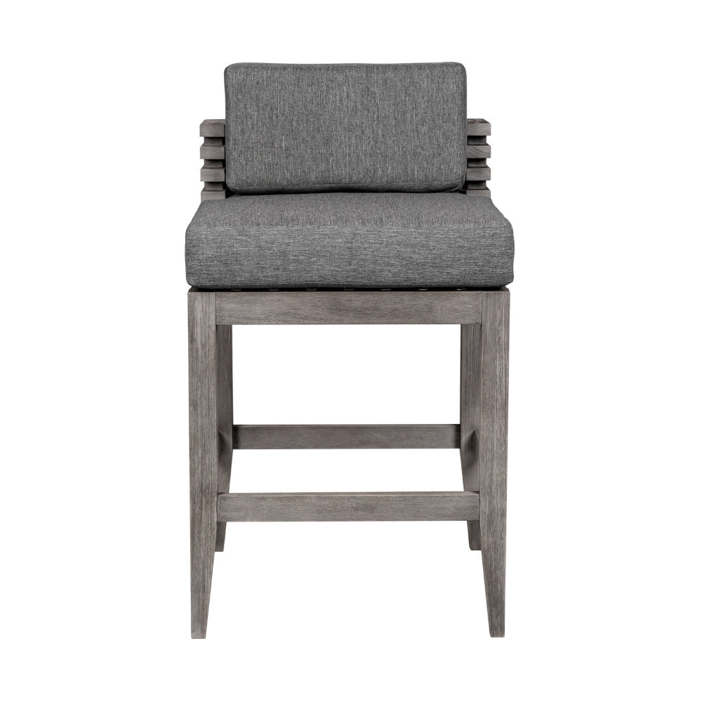 Hida 28 Inch Outdoor Patio Counter Stool Chair Gray Olefin Cushions By Casagear Home BM314484