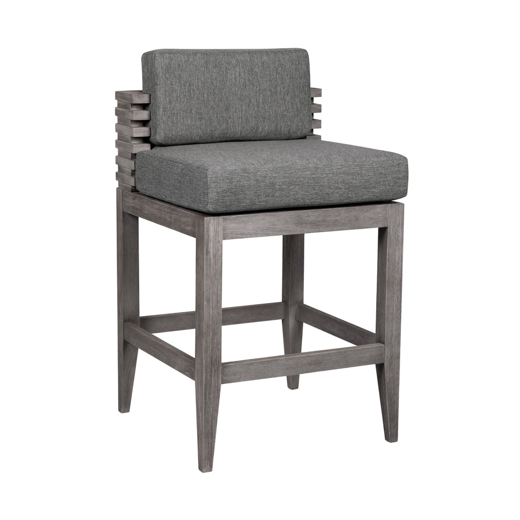 Hida 30 Inch Outdoor Patio Barstool Chair Gray Olefin Cushions Wood By Casagear Home BM314485