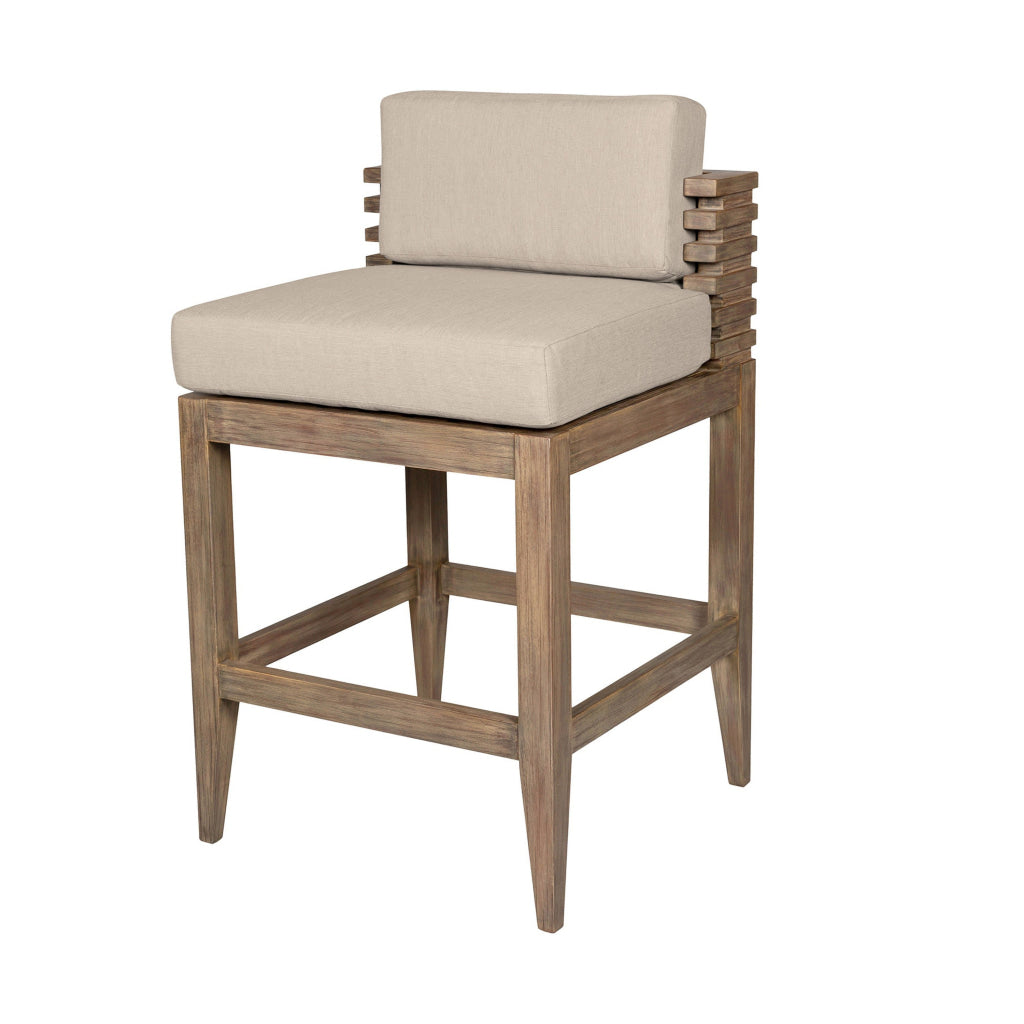 Hida 30 Inch Outdoor Patio Barstool Chair Taupe Olefin Cushions Wood By Casagear Home BM314487