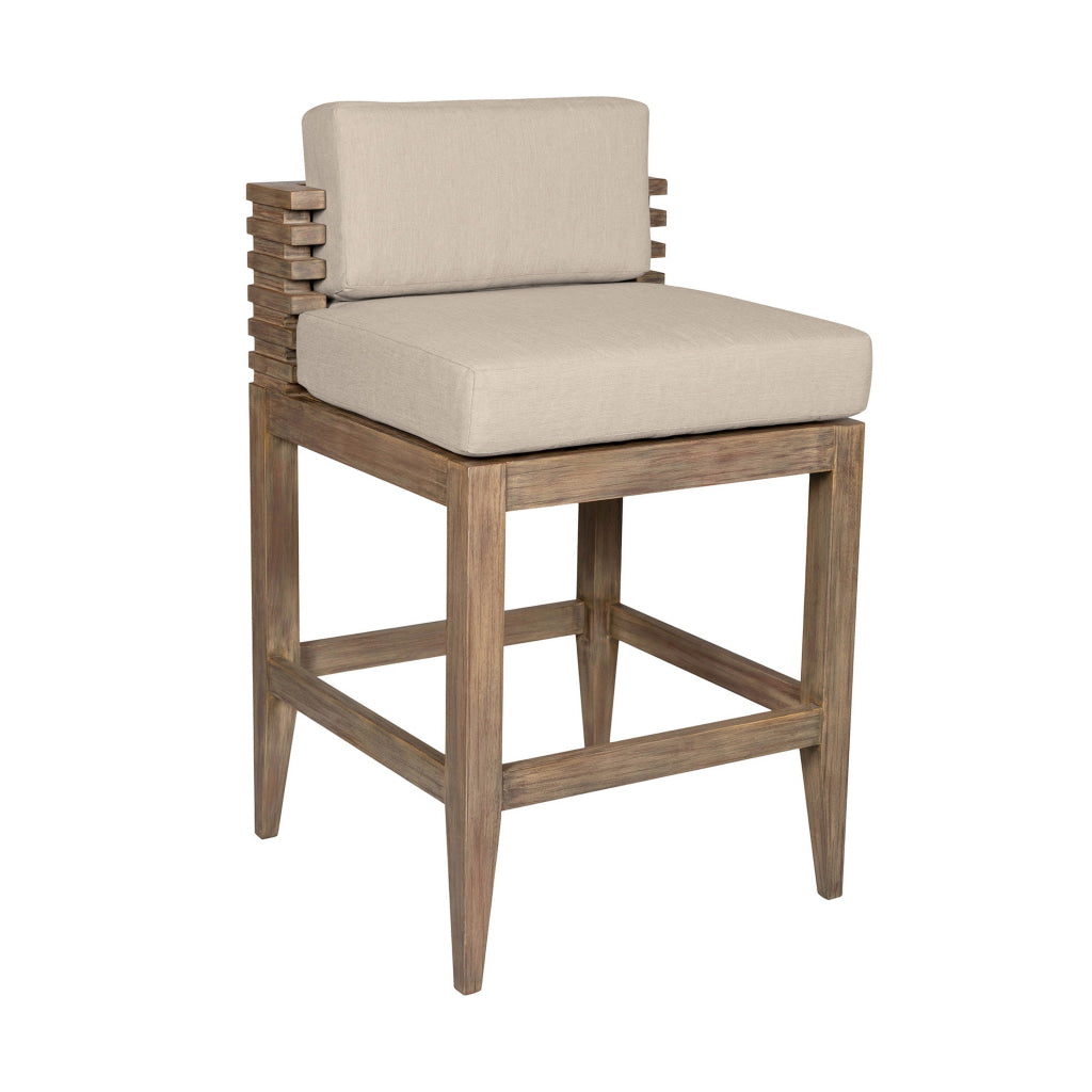 Hida 30 Inch Outdoor Patio Barstool Chair Taupe Olefin Cushions Wood By Casagear Home BM314487