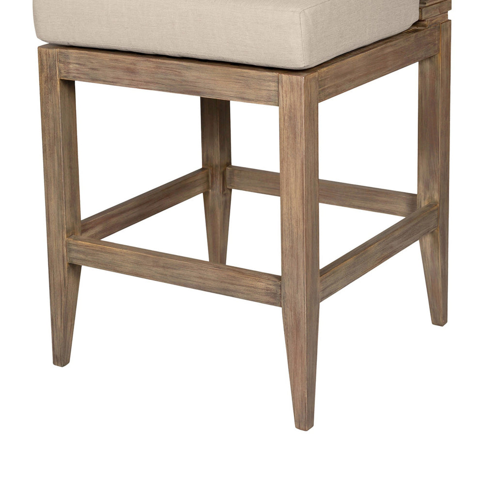 Hida 30 Inch Outdoor Patio Barstool Chair Taupe Olefin Cushions Wood By Casagear Home BM314487