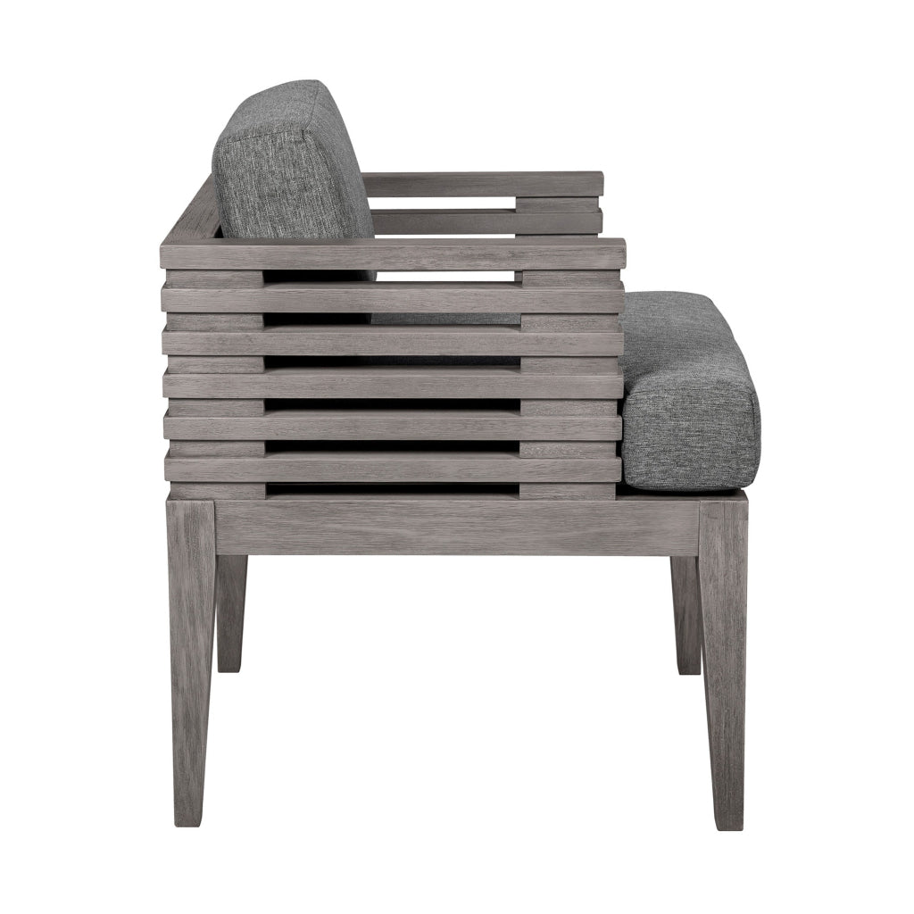 Hida 24 Inch Outdoor Patio Dining Chair Ridged Gray Wood Olefin Cushions By Casagear Home BM314488