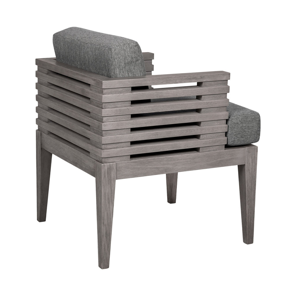 Hida 24 Inch Outdoor Patio Dining Chair Ridged Gray Wood Olefin Cushions By Casagear Home BM314488