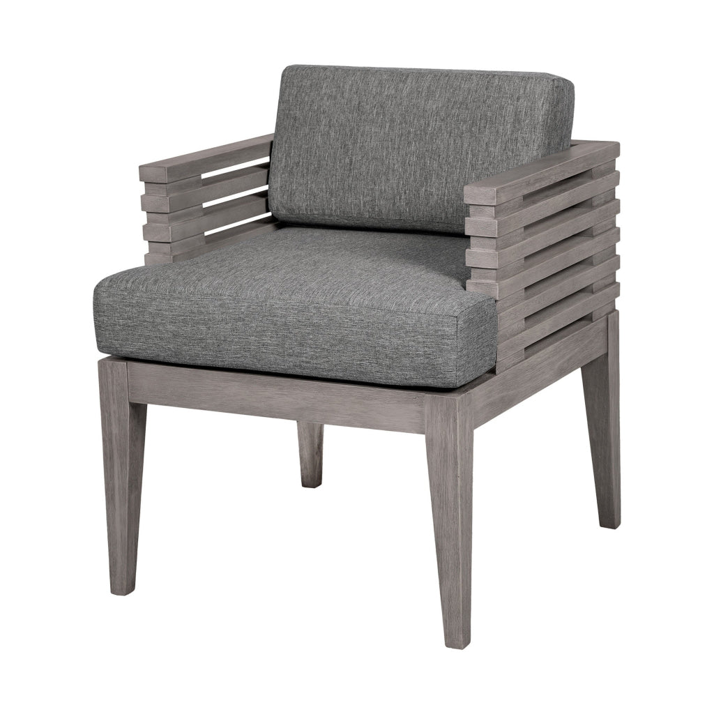 Hida 24 Inch Outdoor Patio Dining Chair Ridged Gray Wood Olefin Cushions By Casagear Home BM314488