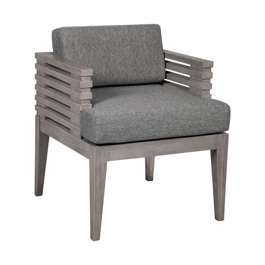 Hida 24 Inch Outdoor Patio Dining Chair Ridged Gray Wood Olefin Cushions By Casagear Home BM314488