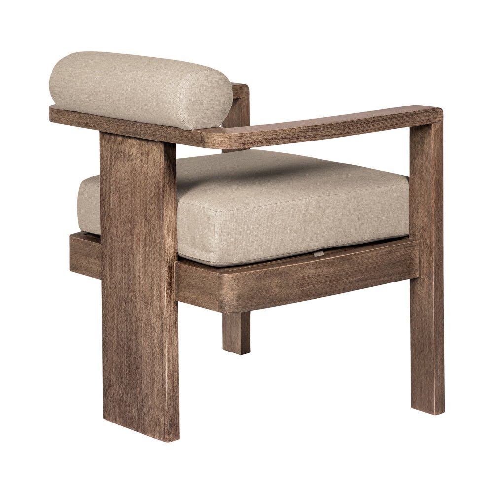 Sol 25 Inch Outdoor Patio Dining Chair, Brown Wood, Beige Olefin Cushions By Casagear Home