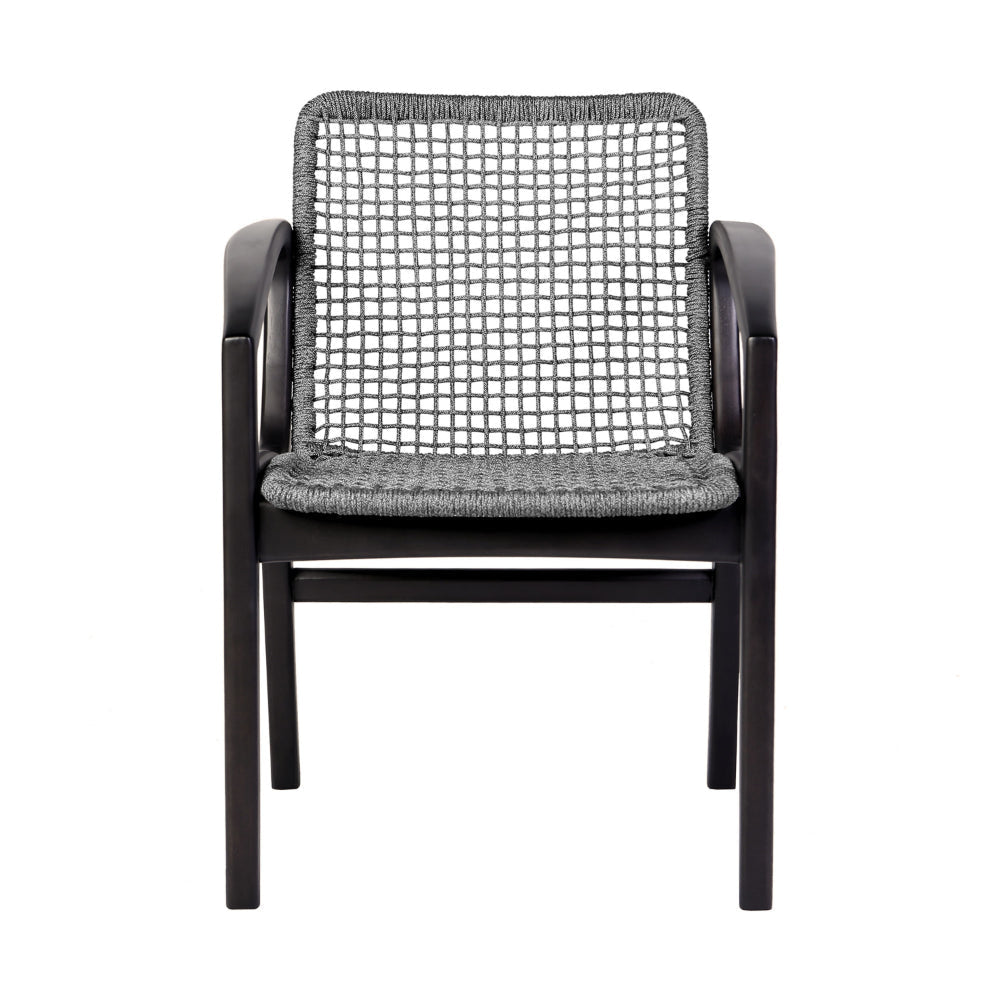 Tira 25 Inch Outdoor Patio Dining Chair Black Eucalyptus Frame Woven Rope By Casagear Home BM314493