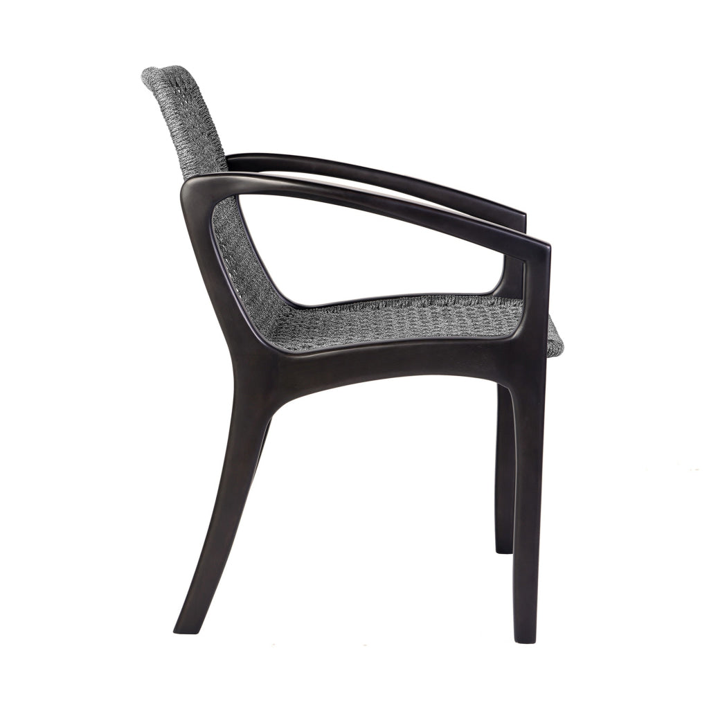 Tira 25 Inch Outdoor Patio Dining Chair Black Eucalyptus Frame Woven Rope By Casagear Home BM314493