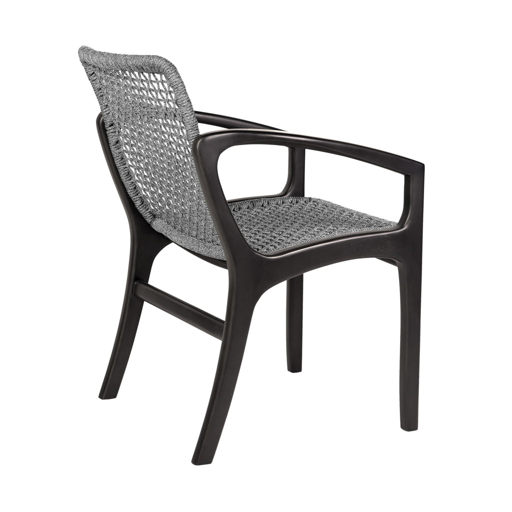 Tira 25 Inch Outdoor Patio Dining Chair Black Eucalyptus Frame Woven Rope By Casagear Home BM314493