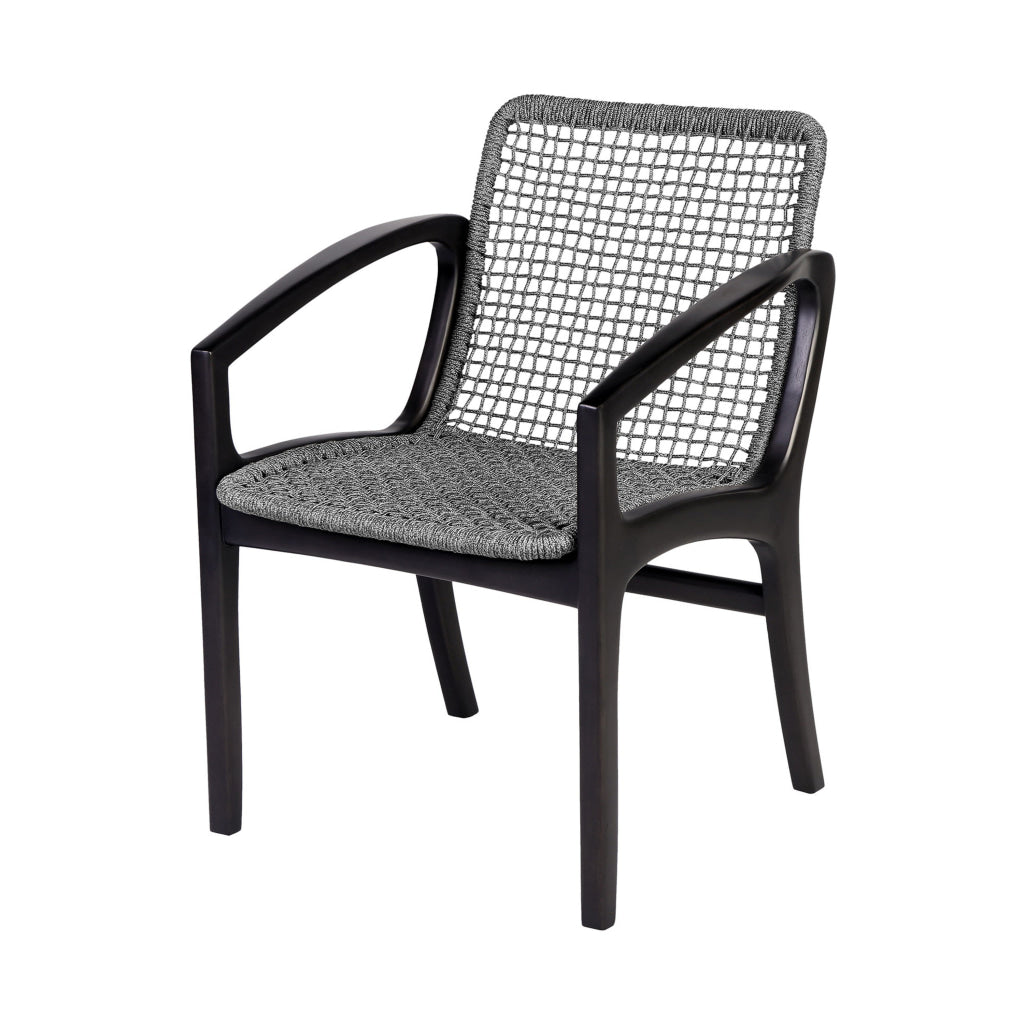 Tira 25 Inch Outdoor Patio Dining Chair Black Eucalyptus Frame Woven Rope By Casagear Home BM314493