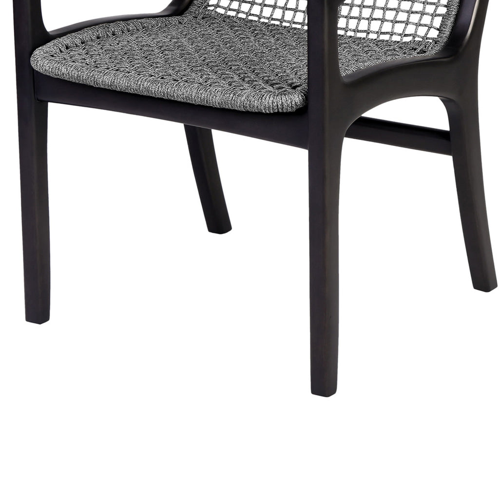 Tira 25 Inch Outdoor Patio Dining Chair Black Eucalyptus Frame Woven Rope By Casagear Home BM314493