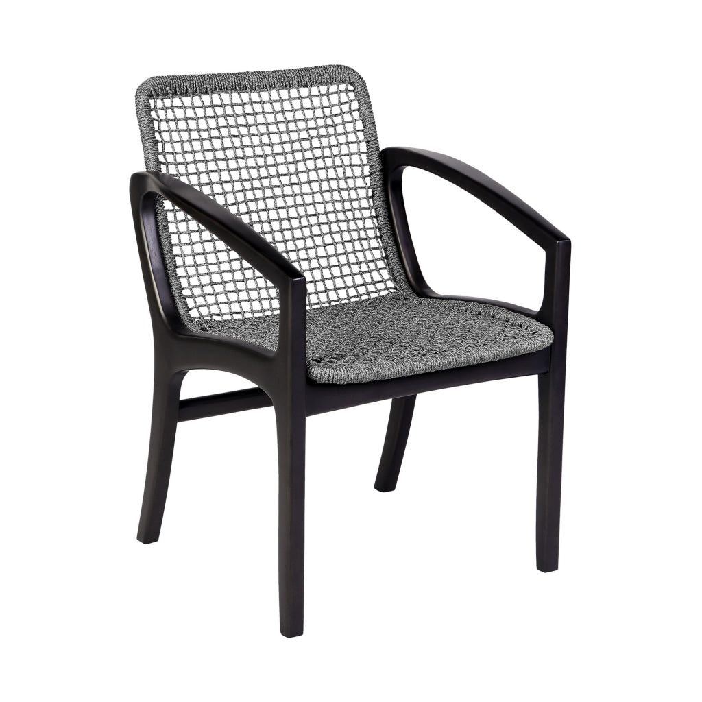 Tira 25 Inch Outdoor Patio Dining Chair Black Eucalyptus Frame Woven Rope By Casagear Home BM314493